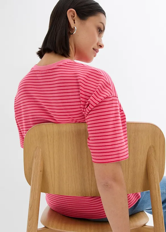 T-shirt a righe con ricamo, bonprix