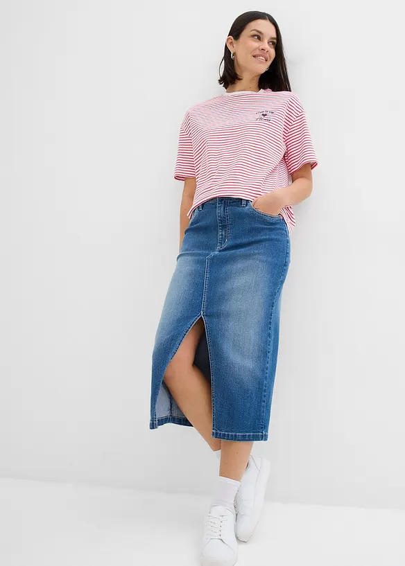 T-shirt a righe con ricamo, bonprix