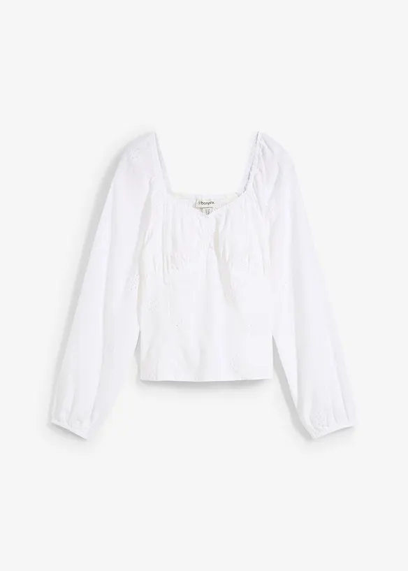 Blusa con ricami traforati in puro cotone, bonprix