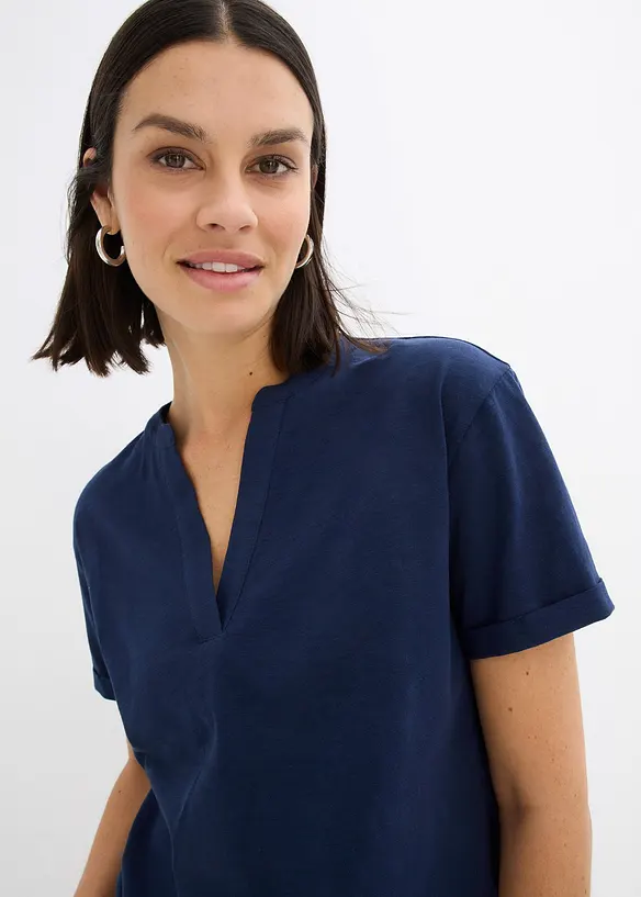 T-shirt con scollo a tunica in puro cotone biologico, bonprix
