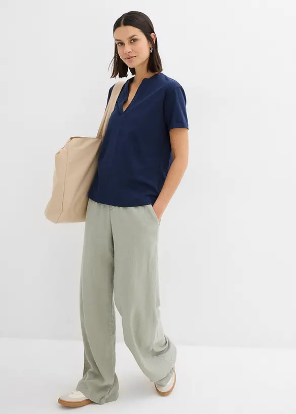 T-shirt con scollo a tunica in puro cotone biologico, bonprix