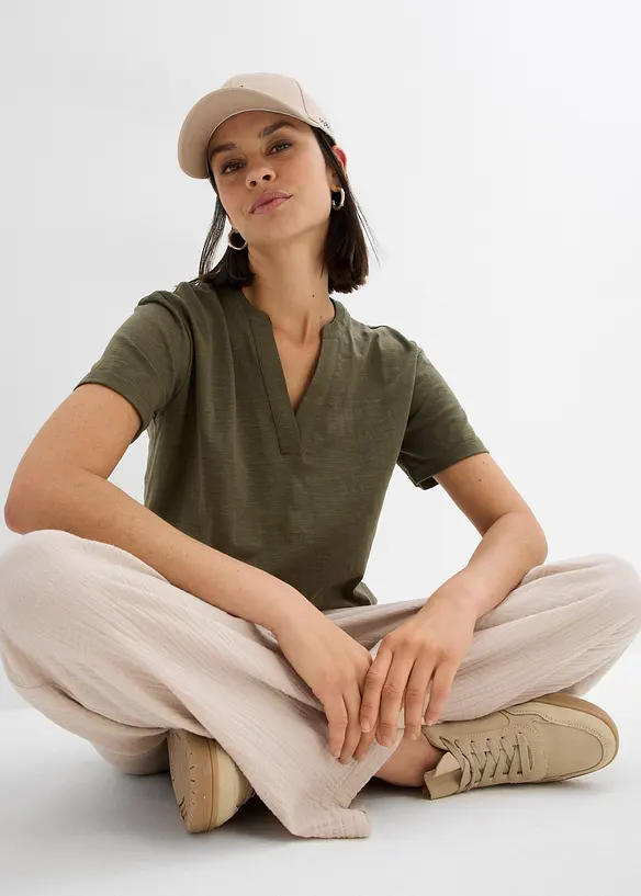 T-shirt con scollo a tunica in puro cotone biologico, bonprix