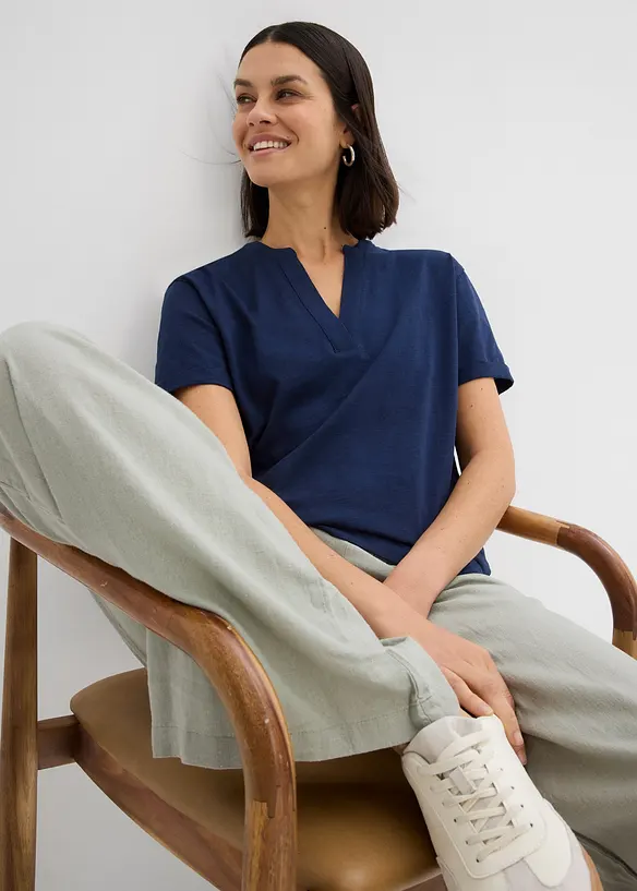 T-shirt con scollo a tunica in puro cotone biologico, bonprix