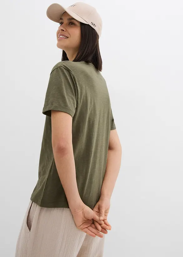 T-shirt con scollo a tunica in puro cotone biologico, bonprix