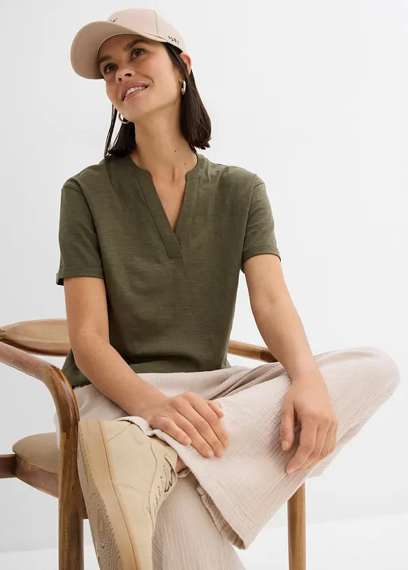 T-shirt con scollo a tunica in puro cotone biologico, bonprix