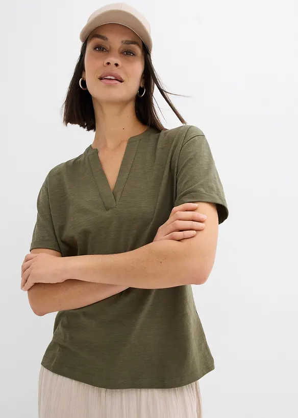 T-shirt con scollo a tunica in puro cotone biologico, bonprix