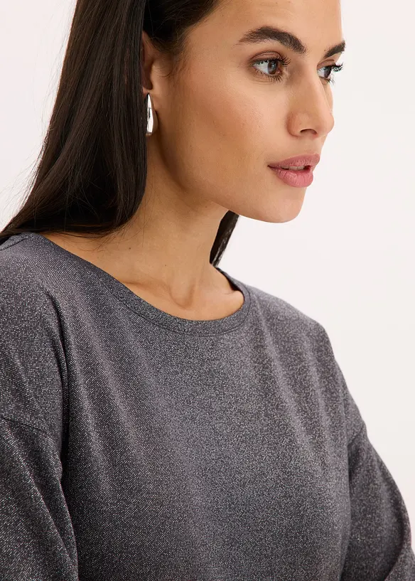 Maglia con viscosa glitterata e stampa lucida, bonprix