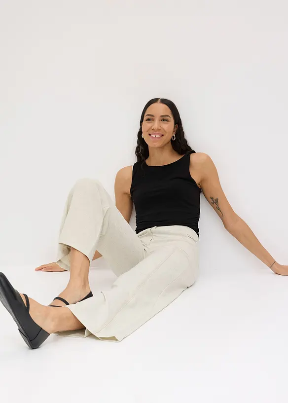 Pantaloni larghi in misto lino, bonprix