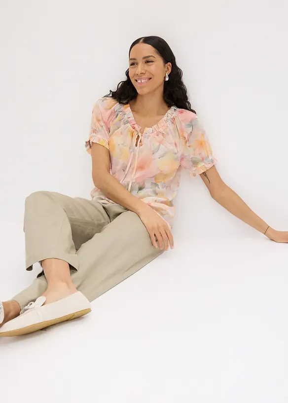 Blusa in chiffon con scollo ampio, bonprix