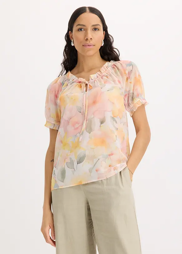 Blusa in chiffon con scollo ampio, bonprix