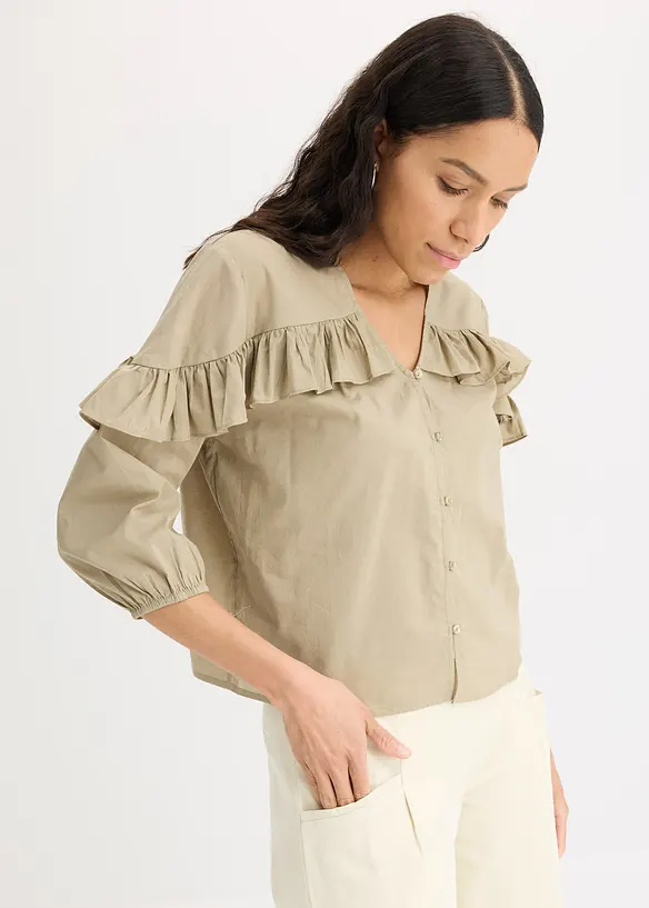 Blusa leggera con volant, bonprix