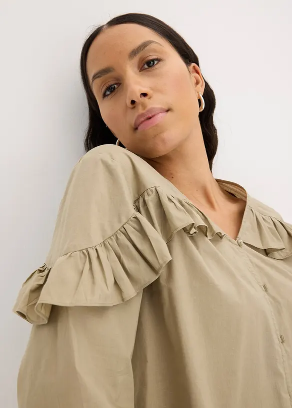 Blusa leggera con volant, bonprix