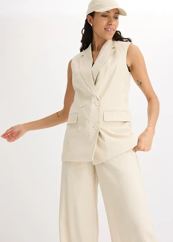Blazer senza maniche in misto lino, bonprix