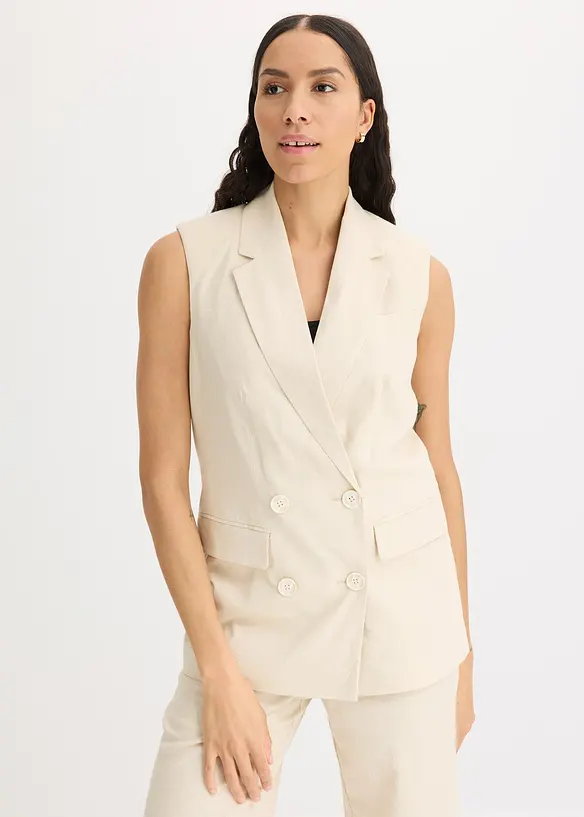 Blazer senza maniche in misto lino, bonprix