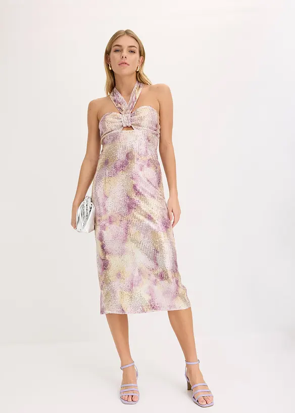 Abito con scollo all'americana e paillettes, bonprix