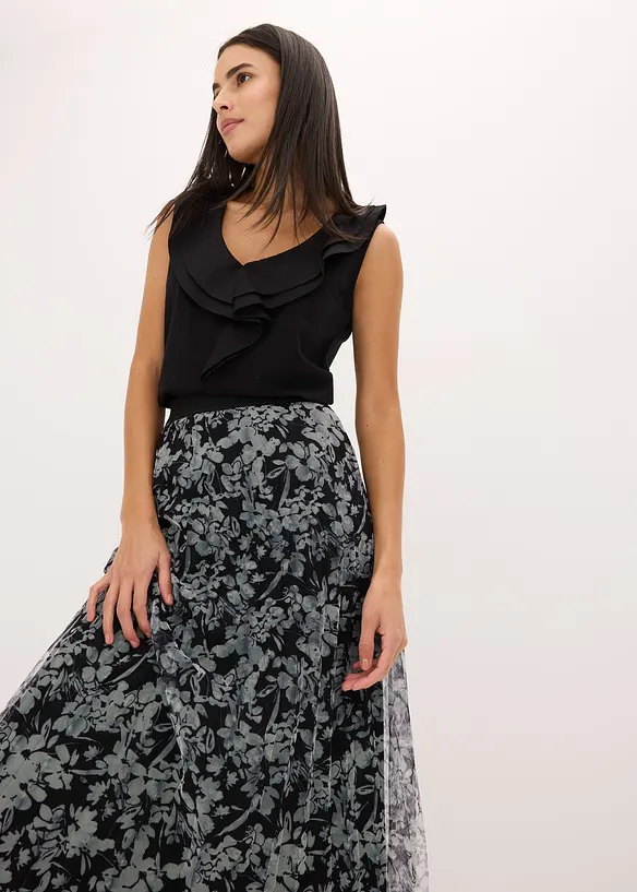 Gonna plissettata in jersey e mesh, bonprix