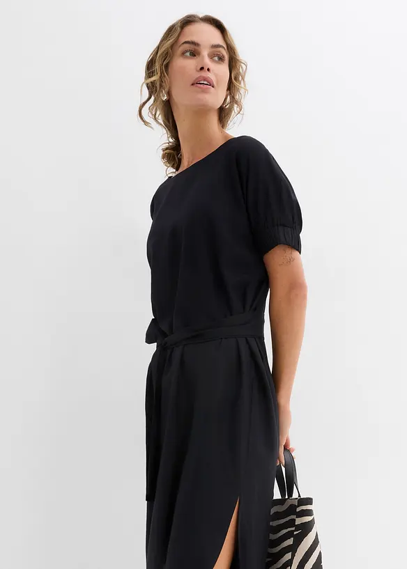 Abito midi a maniche corte con bordo elastico e cintura, bonprix