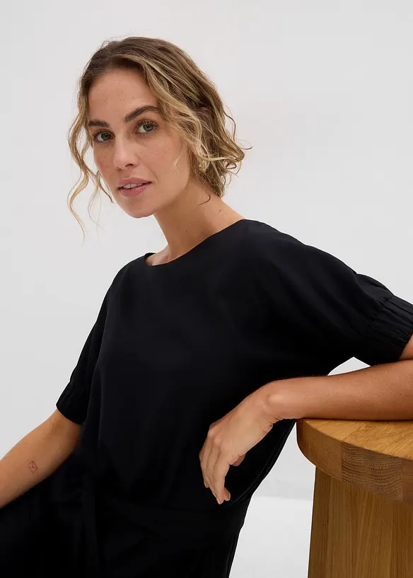 Abito midi a maniche corte con bordo elastico e cintura, bonprix