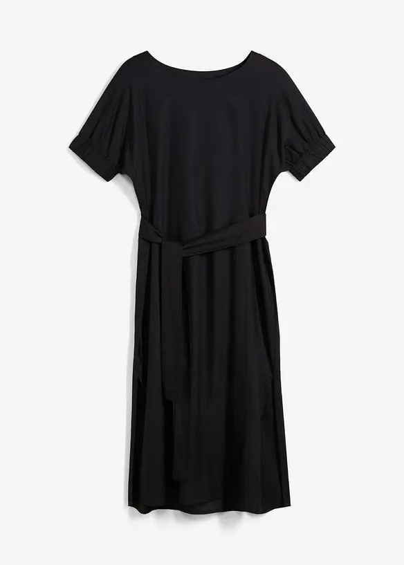 Abito midi a maniche corte con bordo elastico e cintura, bonprix