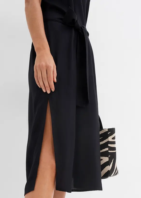 Abito midi a maniche corte con bordo elastico e cintura, bonprix