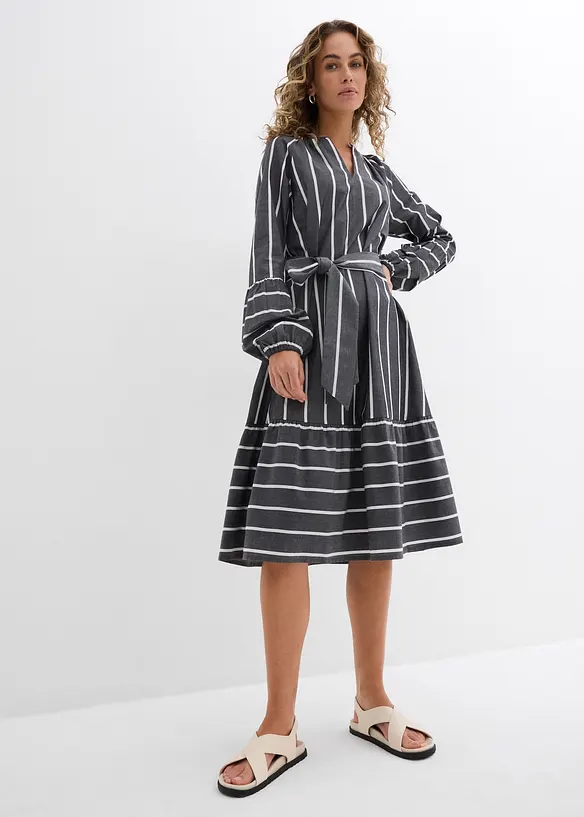 Abito midi a righe in puro cotone, bonprix