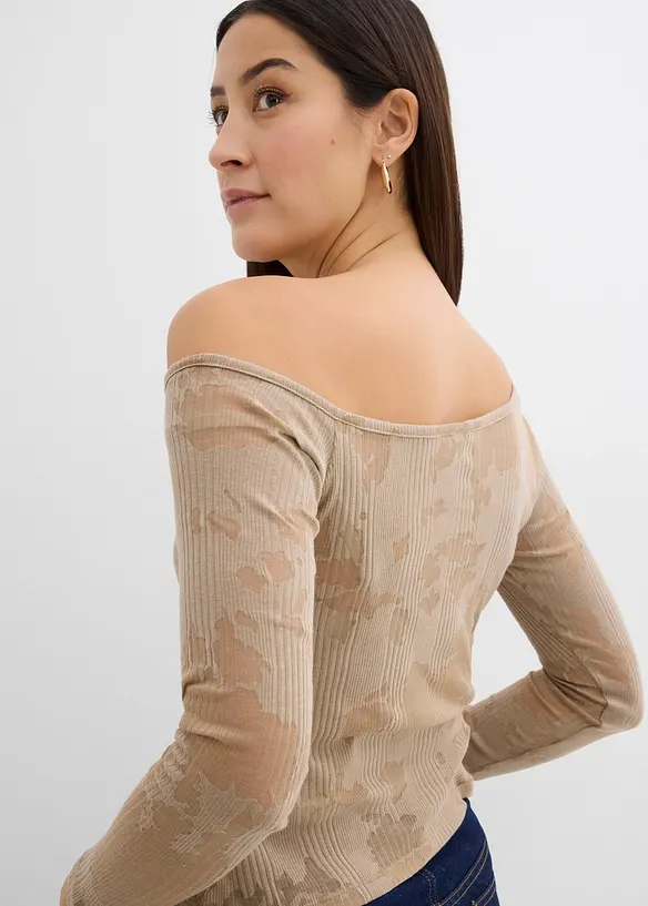 Maglia monospalla con effetto devoré, bonprix