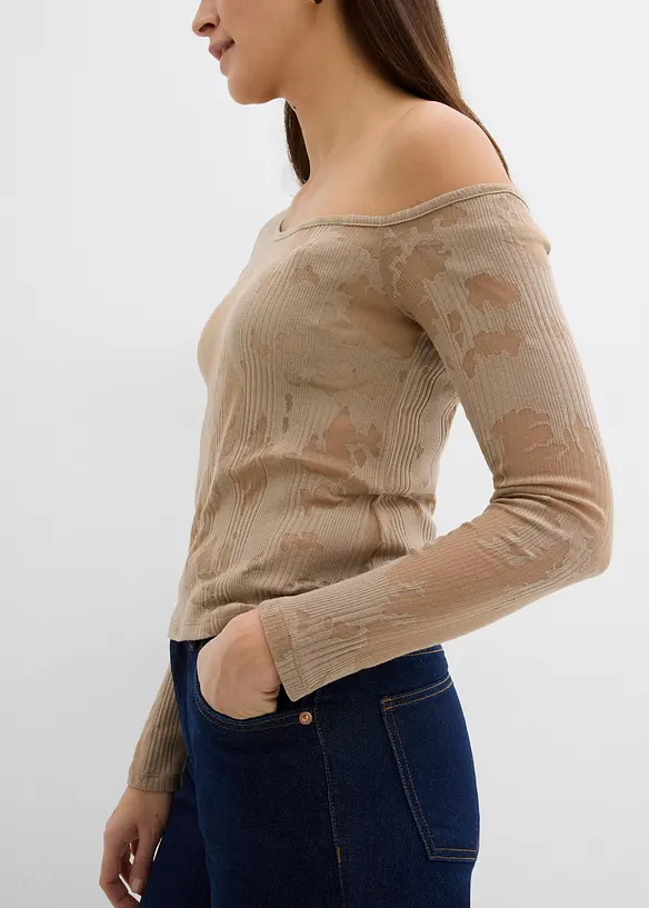 Maglia monospalla con effetto devoré, bonprix