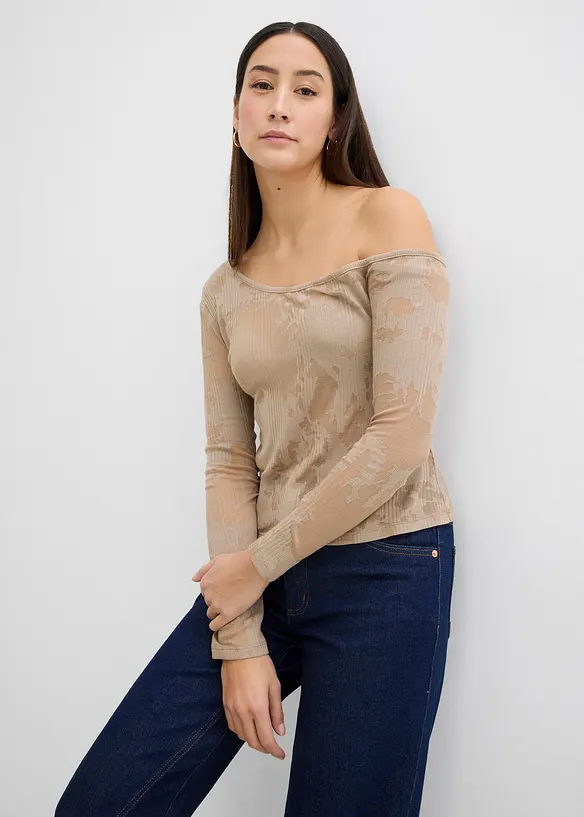 Maglia monospalla con effetto devoré, bonprix