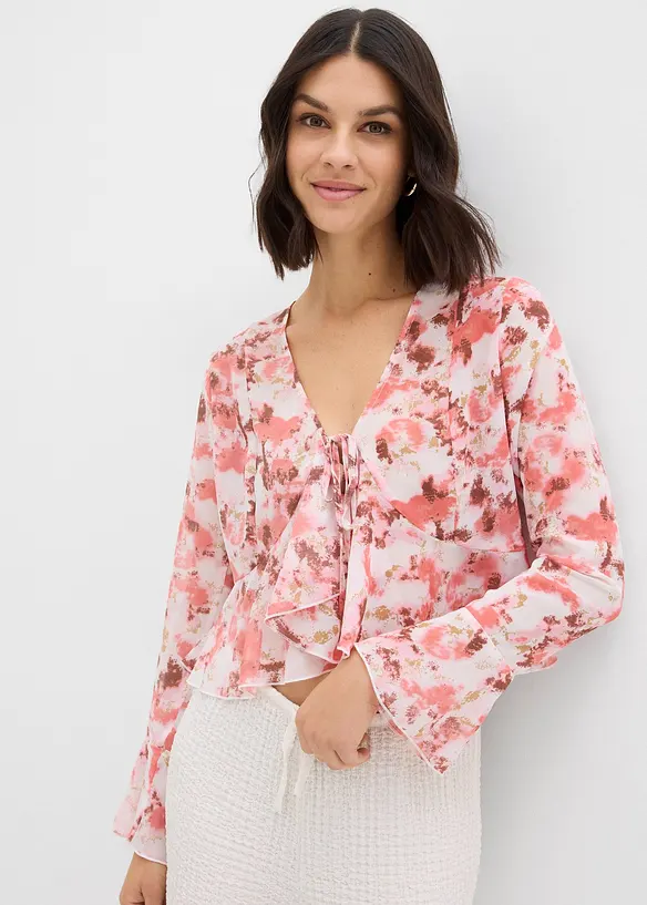 Blusa di chiffon con volant, bonprix