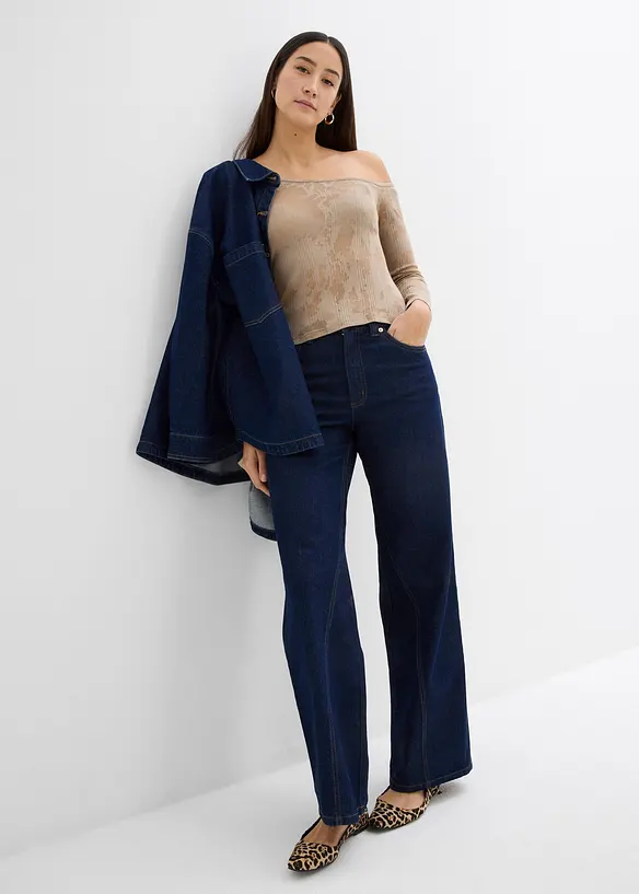 Maglia monospalla con effetto devoré, bonprix