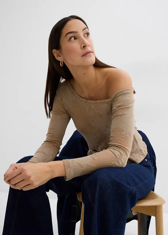 Maglia monospalla con effetto devoré, bonprix