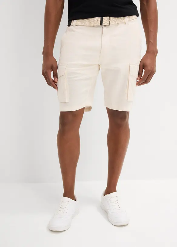 Bermuda cargo in misto lino con cintura, regular fit, bonprix