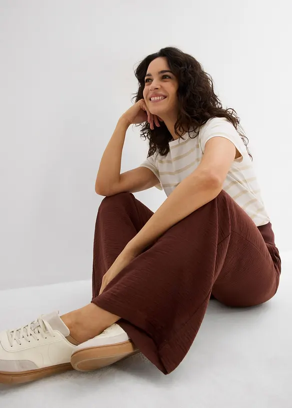 Pantaloni a palazzo con fascia a coste in vita, bonprix