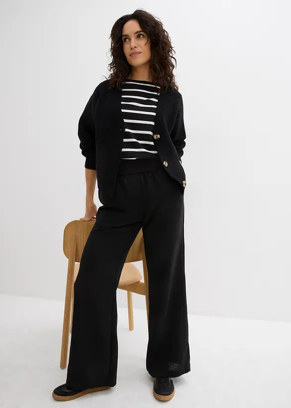 Pantaloni a palazzo con fascia a coste in vita, bonprix