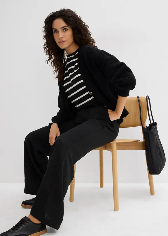 Pantaloni a palazzo con fascia a coste in vita, bonprix