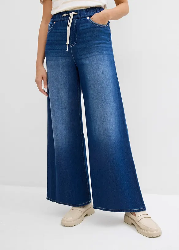 Jeans wide leg con cinta comoda, vita media, bonprix