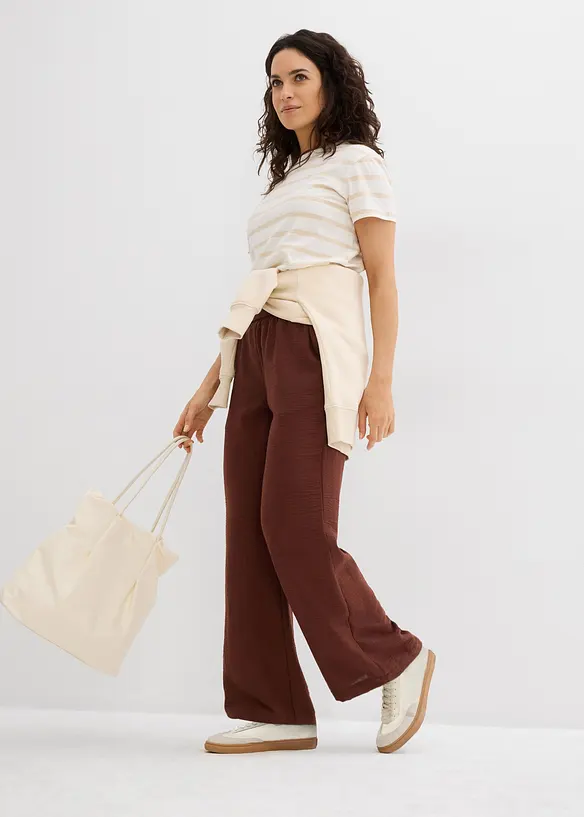 Pantaloni a palazzo con fascia a coste in vita, bonprix