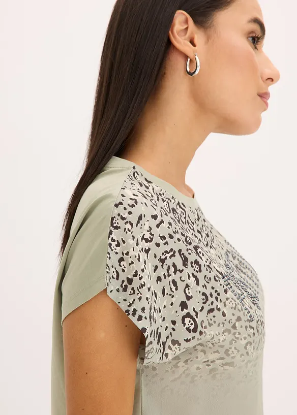 Maglia con inserto in tessuto e strass, bonprix