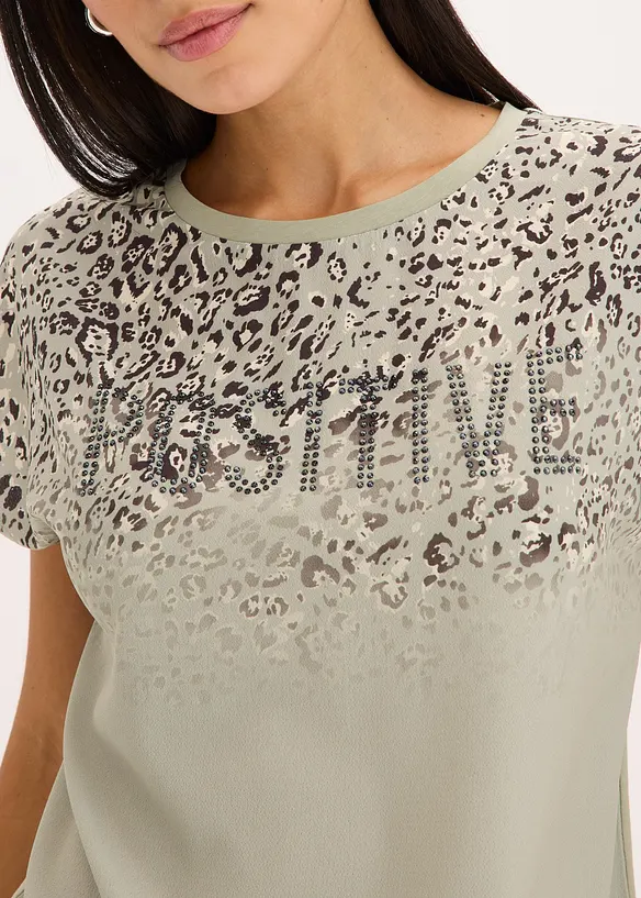 Maglia con inserto in tessuto e strass, bonprix