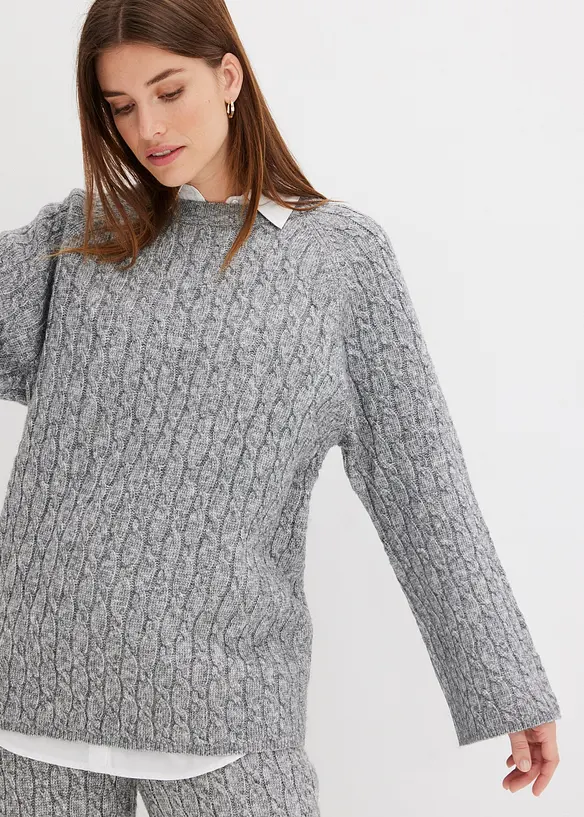 Maglione oversize con lavorazione a trecce, bonprix