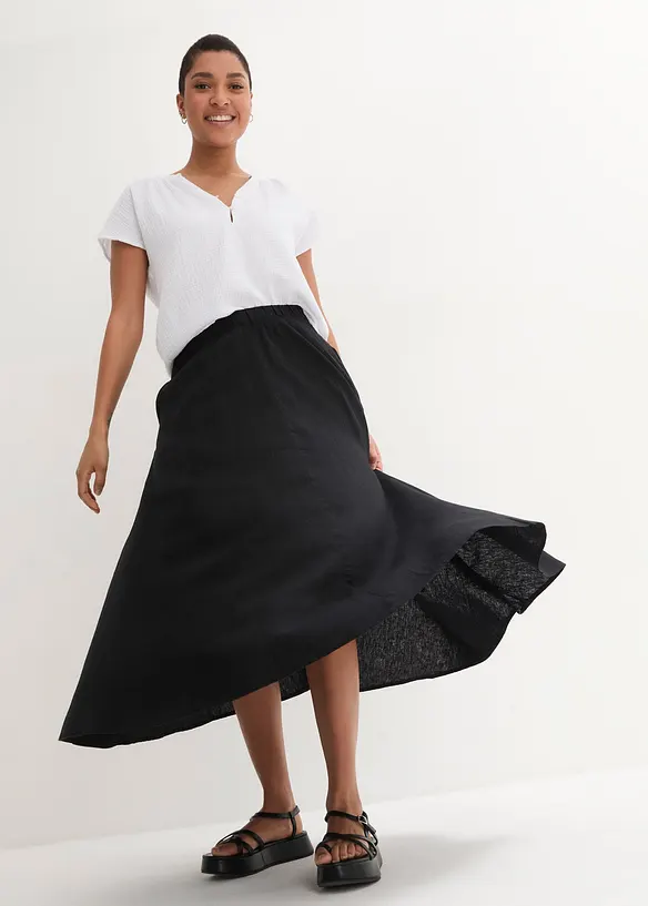 Gonna midi in misto lino, bonprix