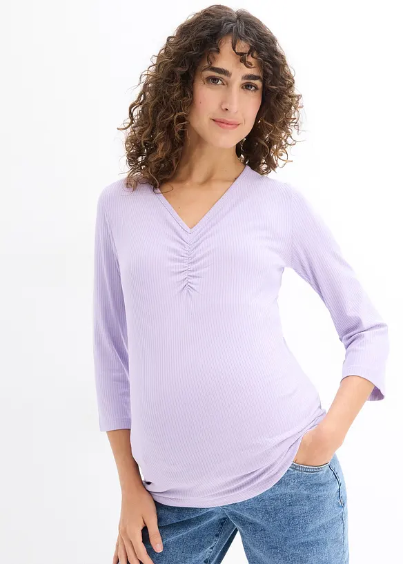 Maglia prémaman a coste con morbida scollatura a V, bonprix