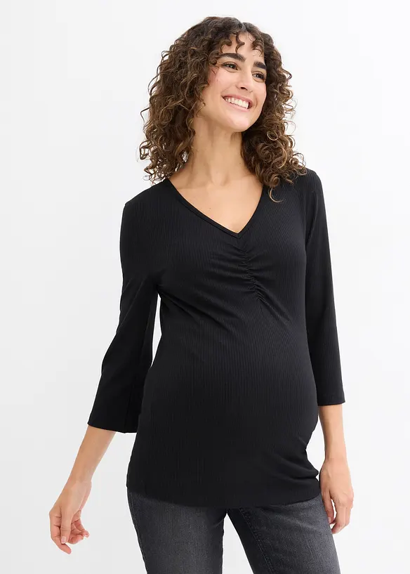 Maglia prémaman a coste con morbida scollatura a V, bonprix