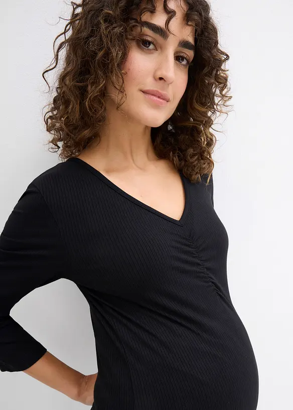 Maglia prémaman a coste con morbida scollatura a V, bonprix