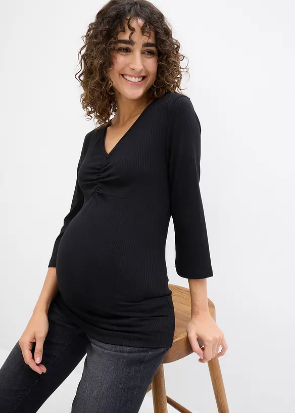 Maglia prémaman a coste con morbida scollatura a V, bonprix