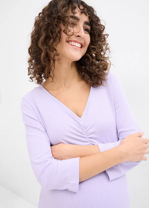 Maglia prémaman a coste con morbida scollatura a V, bonprix