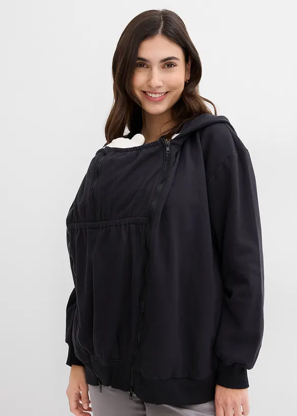 Felpa prémaman 3 in 1in puro cotone con zip, cappuccio e inserto babywearing, bonprix