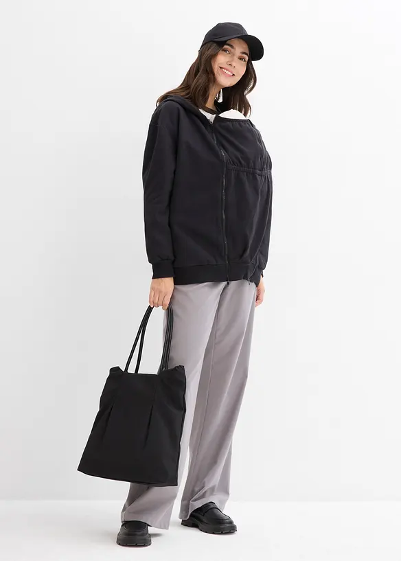 Felpa prémaman 3 in 1in puro cotone con zip, cappuccio e inserto babywearing, bonprix