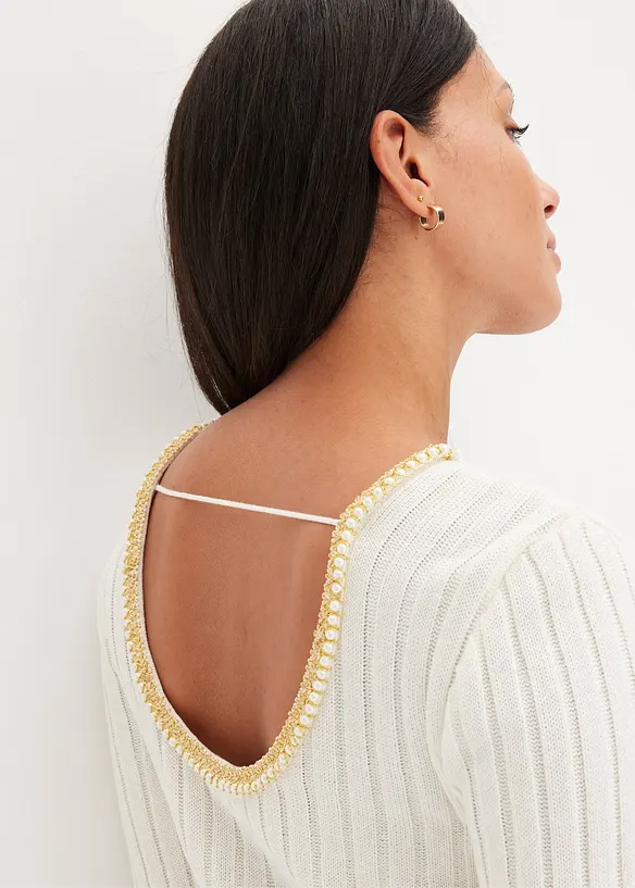 Maglione a coste con bordatura di perle decorativa, bonprix