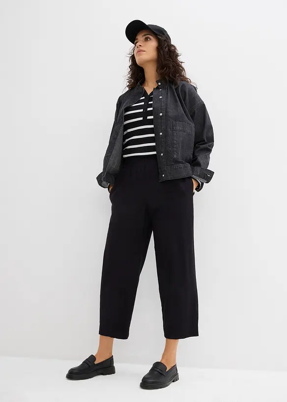 Pantaloni a carota in misto lino e viscosa, lunghezza 7/8, bonprix